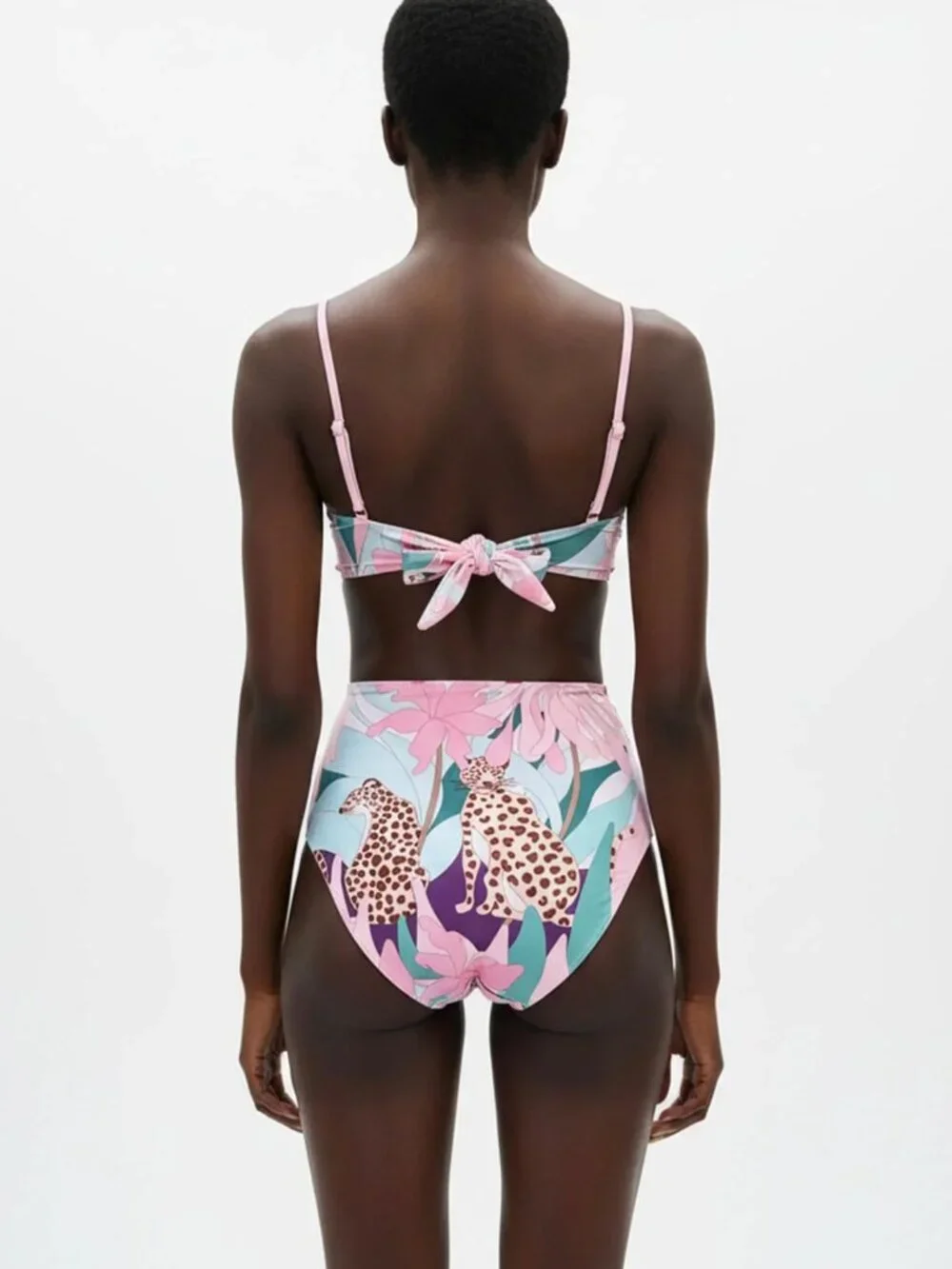 Women's Pink Floral High-Waist Bikini Set - Picture 2 of 5